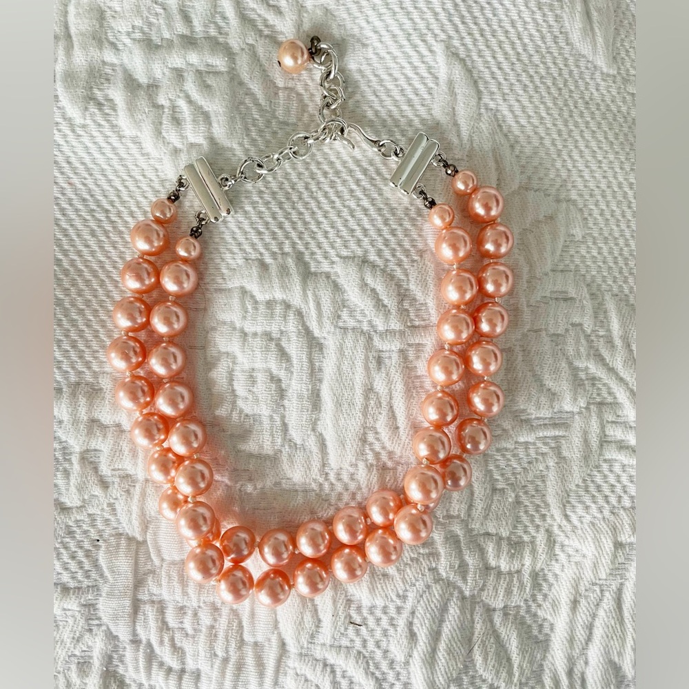 🔴 3 for $15 TALBOT’S Vintage Pink Faux Pearl Choker Necklace Adjustable